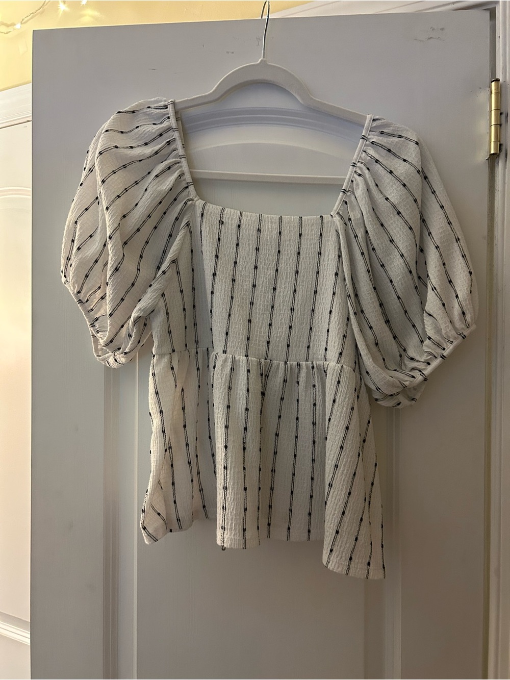 MADEWELL White Square-Neck Puff Sleeve Peplum Top